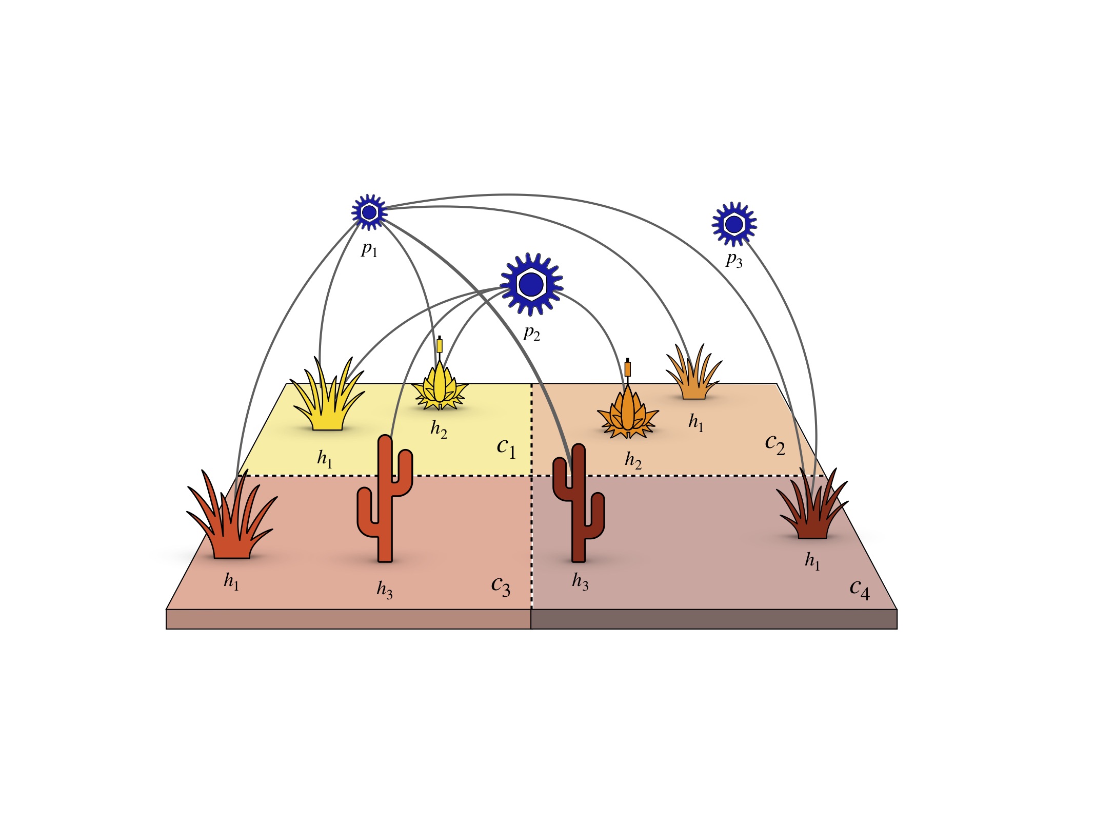 Representació de la xarxa de les interaccions entre virus i plantes analitzades incorporant l'efecte de l'ambient. Crèdit: Sergi Valverde