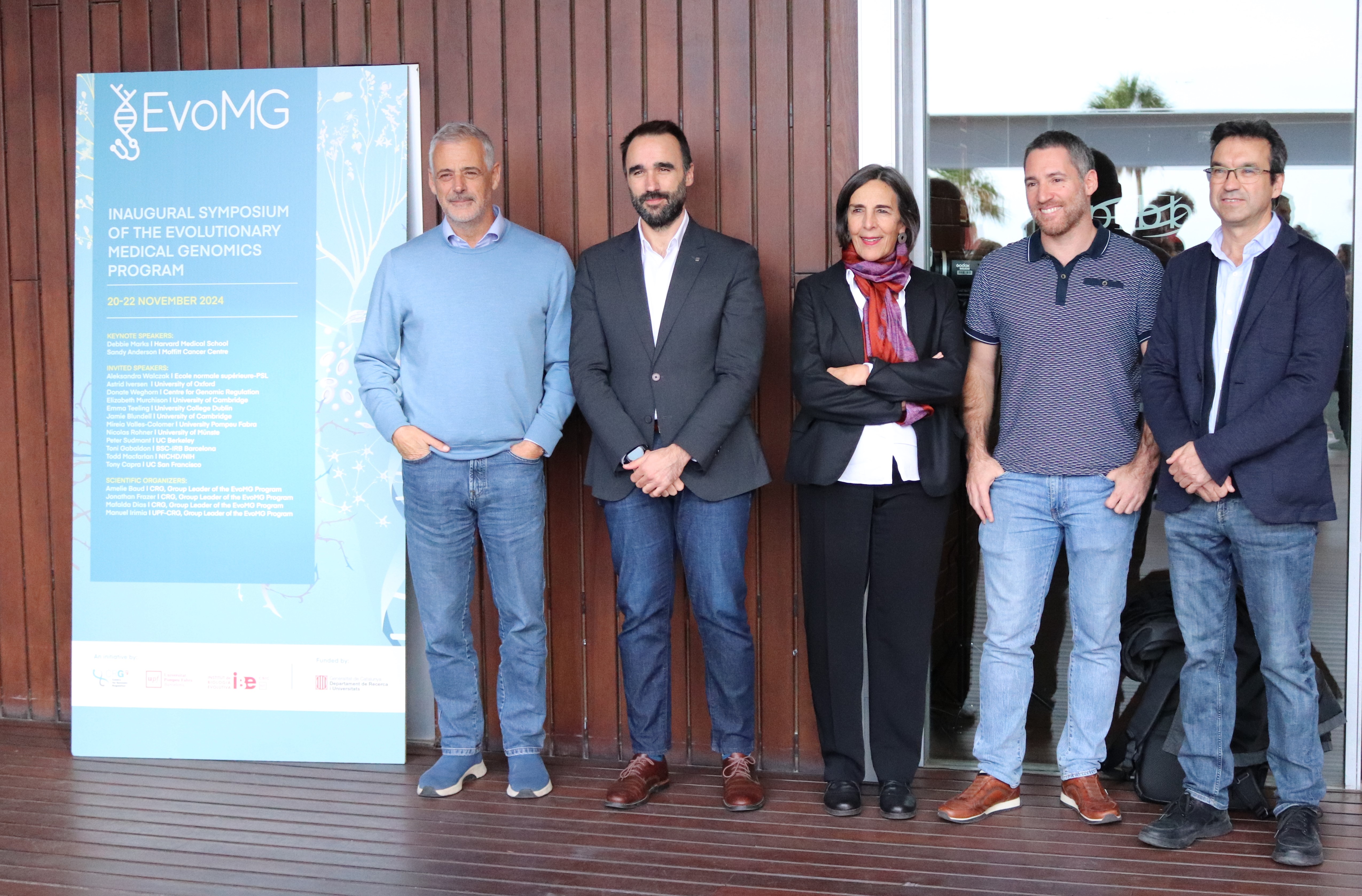 Imatge inicial - D'esquerra a dreta: el director del CRG, Luis Serrano, el director general de Transferència i Societat del Coneixement del Departament de Recerca i Universitats, Javier Selva Sánchez, la vicerectora de recerca de la UPF, Cristina Pujades, i el director de l'IBE, Salvador Carranza.